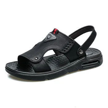 2023 Летни Нови мъжки сандали с двойно предназначение Мъжки Дишаща плажни обувки от естествена кожа, въздушна възглавница Мъжки модни ежедневни чехли Man