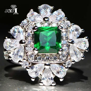 YaYI Jewelry Нова лятна принцеса нарязани Зелен Изумруд Натурален Циркон Сребърен цвят Годежни пръстени за сватбени партита