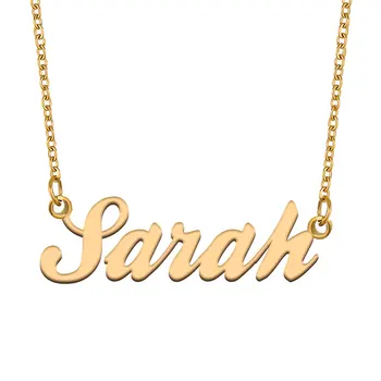 Колие с името на Сара за жени Бижута от неръждаема стомана, Позлатена плоча с името на Верижка Медальон Подарък на приятелка за жени