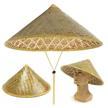Китайски Бамбук шапка за жени, мъже Солнцезащитная Конусовидна шапка, Дишаща широка периферия Бамбук шапка, Шапка за cosplay, Шапка за кулата