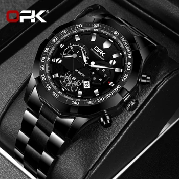 OPK 8127 Кварцов мъжки часовник с персонализирани циферблат, луминесцентни водоустойчив часовник, с моден календар от неръждаема стомана, мъжки часовник