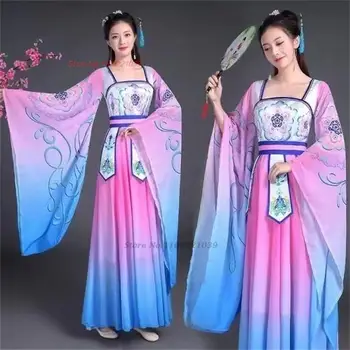 2024 традиционното китайското винтажное рокля с флорални принтом hanfu елегантен наклон на цвят танцов костюм за сценичното представяне на танцово рокля