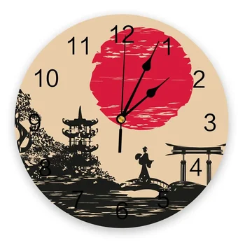 Стенен часовник силует в японски стил, декоративни творчески Модерните стенни часовници за всекидневна, кухня, офис, спалня