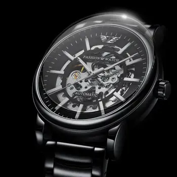 2024 Мъжки часовник от черна неръждаема стомана с високо качество, Светещи, Автоматични, Водоустойчив, Выдалбливают reloj ал hombre de lujo