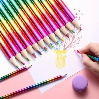 12ШТ Концентрични Rainbow Цветен Молив За Рисуване Мелками Kawaii Цветен Комплект Моливи За Деца Моливи За Рисуване на Училищните Моливи