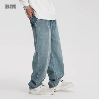 Тенденцията дънки за скейтборд в американския хип-хоп с дизайн на точки, мъжки дрехи Harajuku, високо качество на реколтата, дънки-карго, градинска дрехи, дънкови панталони