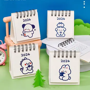 Мини Календар на 2024 година Прости поставяне Карикатура Бележник с анимационни намотка Сладък Мини Настолен календар за студенти