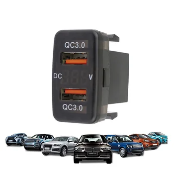 Двойно зарядно за кола USB QC3.0 с вольтметром 12-24 В, led автомобилни аксесоари, захранващ адаптер за Toyota Quick Charge за мобилен телефон