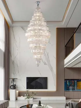 Модерно стълбище полилей Crystal Светлини, луксозно лоби на хотела, ресторант, голям полилей, творчески окачен лампа за хола.