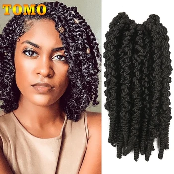 TOMÓ Pre-Twisted Bomb Twist Braids Коса 8-Инчов Пружина закрутка коса, плетене на една кука Къси Предварително усукани Синтетични опашка за удължаване на косата