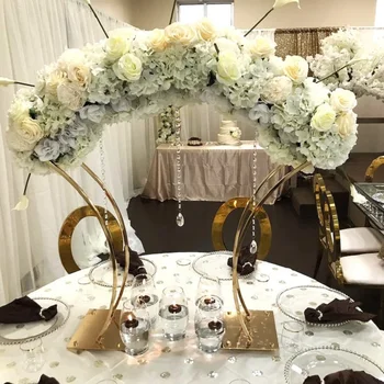Златна сватбена арка, поставка за цветя, метална ваза за цветя, централната украса на масата, декорация на сватбена маса, вечерни събития, декорация на масата, сватба