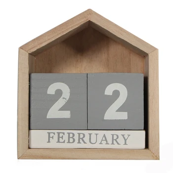 Ретро дизайн, Вечен календар във формата на къщи, Дървена маса, Дървен блок, Стоки за дома и офиса, украса Artcraft