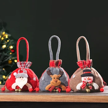 Чанти за ябълки в навечерието на Коледа от 3 части, коледни торбички с завязками 3 стил, както е показано, тъканни 3D Коледни подаръчни пакети за многократна употреба подарък чанта за кукли