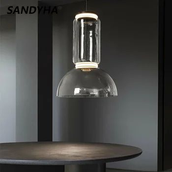Модерна минималистичная полилей от прозрачно стъкло SANDYHA, креативната led лампа с цилиндрическим съединение за хол, трапезария, продуктова тела.