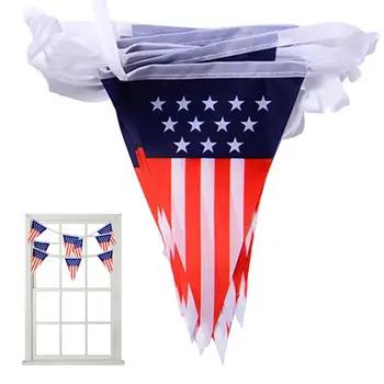 Банер с флага на сащ Банер с флаговете на САЩ за Деня на Независимостта на 4 юли 5-крак американски райетата Червен Бял Син Ивица