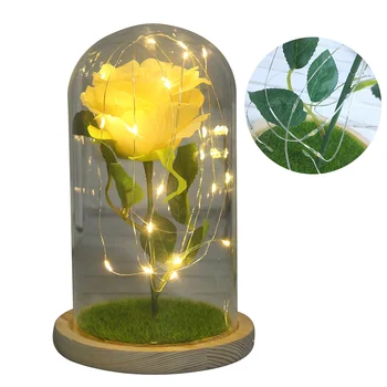 Романтичната стъклена лампа със запазените си цвете за подарък за Свети Валентин, купол от бамбук рози