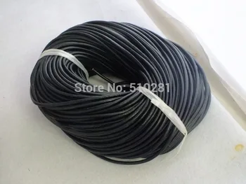 100 метра /50 метра 6 мм Висококачествен кабел от естествена кожа, кръгъл кабел от естествена кожа, черен цвят
