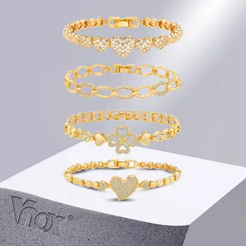 Vnox Шик гривни-верига златен цвят, за жени, мъже, с блестящ фианитным камък, кубински гривна-верига, подаръци за нея, бижута