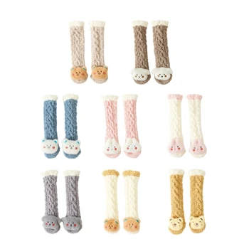 Чорапи с дължина на мультяшными животни B2EB, сладки бебешки дебели чорапи за есен-зима