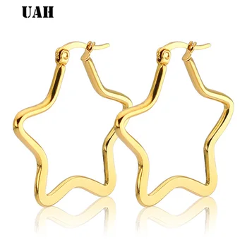 UAH Модни златни обеци-халки с малка звездичка за жени 2019, обеци-обнимашки за пиърсинг на ушите, прости бижута Bijoux Brincos